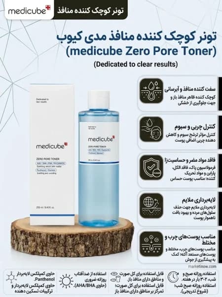 تونر کوچک کننده منافذ مدی کیوب 250 میل مدل Zero Pore Toner — تصویر ۷