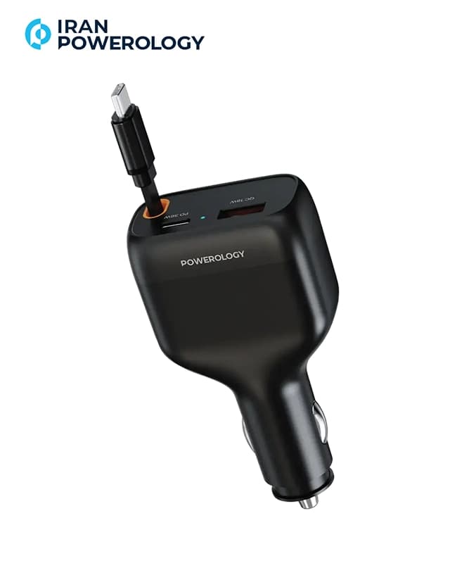 شارژر فندکی 81 وات پاورولوژی Powerology Cyber 81W USB-C Retractable Car Charger PCCSR027BK