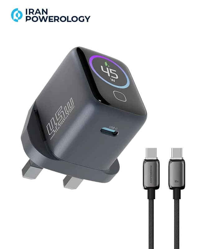 شارژر دیواری 45 وات پاورولوژی Powerology Voltflow 45W Wall Charger PWCUQC069CGY با کابل USB C