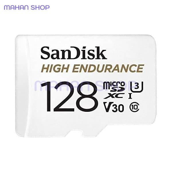 کارت حافظه microSDXC سن دیسک مدل High Endurance کلاس A1 استاندارد UHS-I U3 سرعت 100MBs ظرفیت 128 گیگابایت به همراه خشاب SD