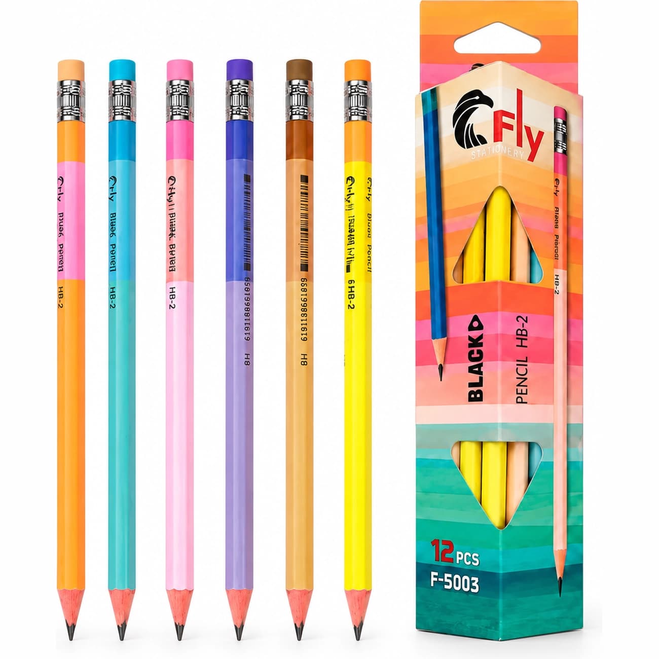 مداد مشکی HB-2 فلای FLY مدل F-5003 بسته 12 عددی — تصویر ۴