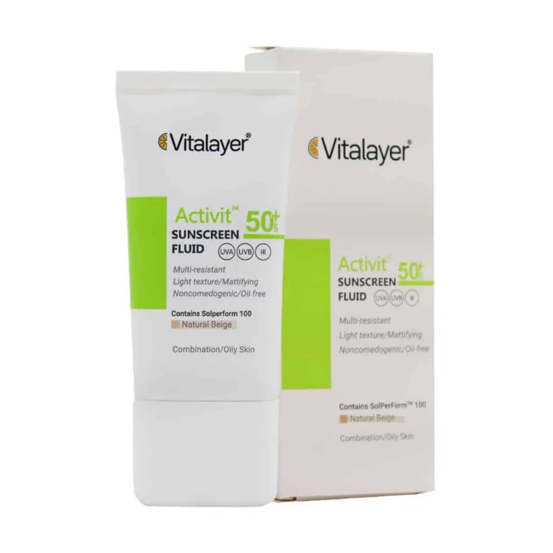 فلوئید ضد آفتاب SPF50 ویتالیر پوست چرب اکتی ویت بژ طبیعی 50 میلی لیتر/Vitalayer SPF50 Activit Sunscreen Fluid For Oily Skin 50 ml — تصویر ۵