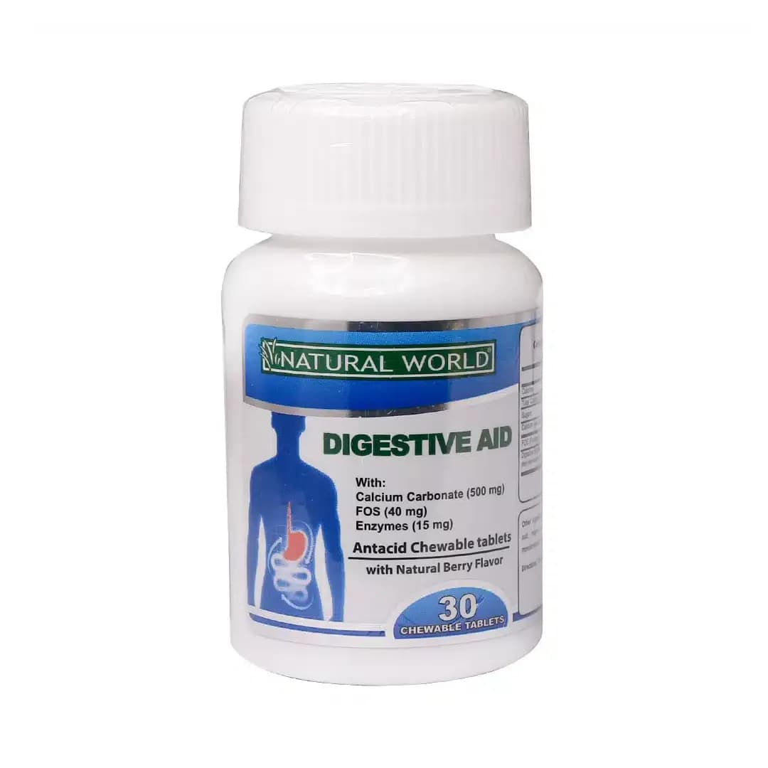 قرص دایجستیو اید نچرال ورلد با طعم توت طبیعی 30 عددی/Natural World Digestive Aid with Natural Berry Flavor 60 Tabs