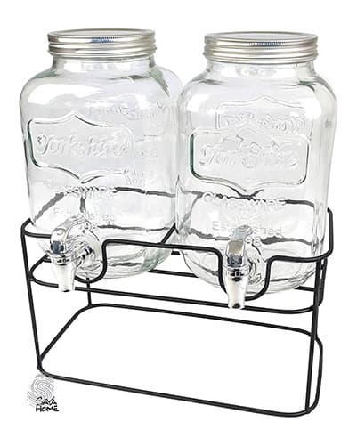 کلمن شیشه ای پذیرایی شیردار دو قلو وارداتی همراه پایه حجم 4 لیتر مدل GLASS BEVERGE