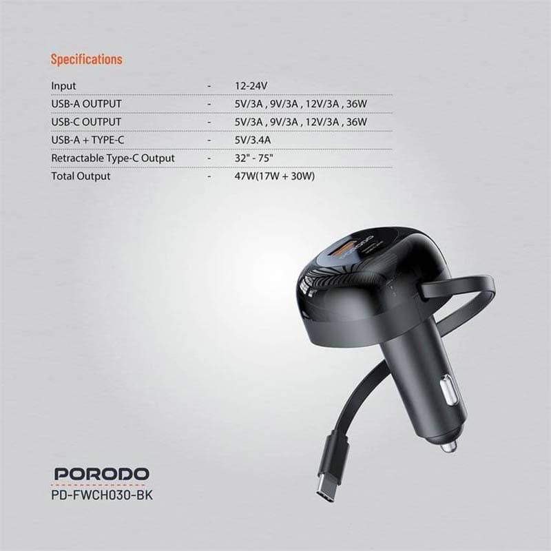 شارژر فندکی ۲ پورت پرودو porodo dual port car charger 36w — تصویر ۸