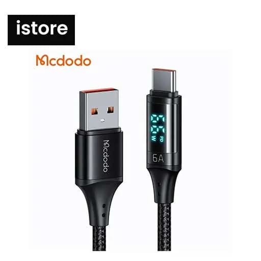 کابل شارژ سریع تایپ سی 66 واتی مک دودو مدل MCDODO CA-1080 داراي نمایشگر دیجیتال نو با گارنتی | کابل تبدیل USB به USB-C مک دودو مدل CA-1080 طول 1.2 متر | Mcdodo USB to USB-C conversion cable CA-1080 — تصویر ۸