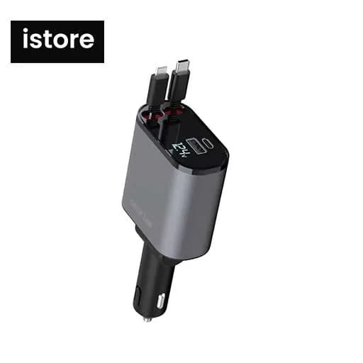 شارژر فندکی یکپارچه با کابل های جمع شونده گرین Green 38w integrated car charger with retractable cables