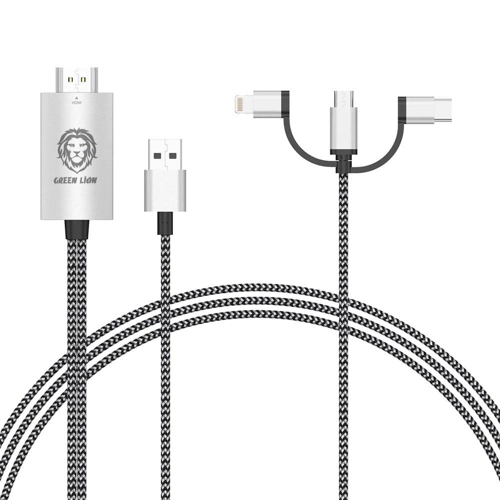 کابل 1.8 متر سه خروجی ، HDMI به تایپ سی ، لایتنینگ و میکرو (اندروید) گرین لاین — تصویر ۶