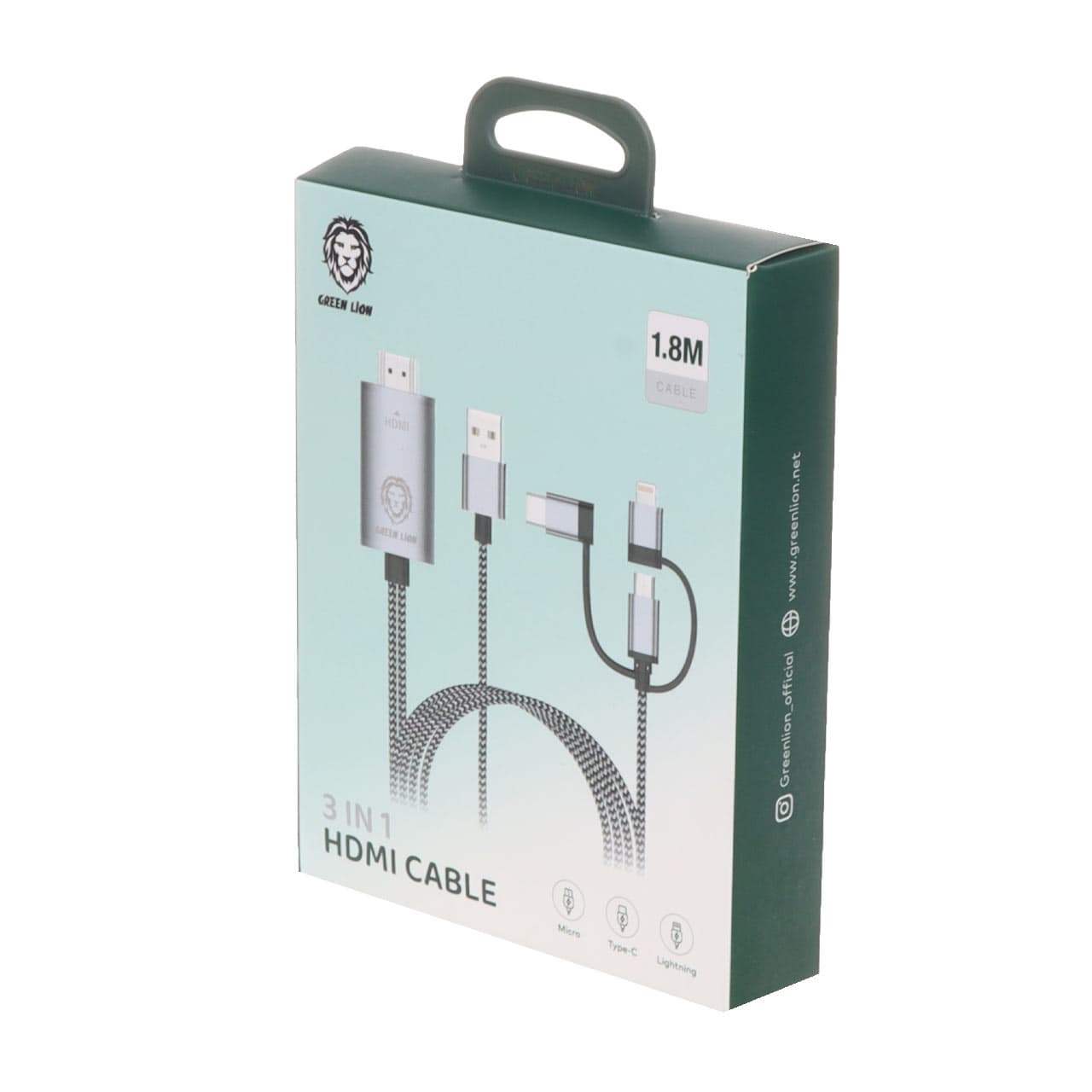 کابل 1.8 متر سه خروجی ، HDMI به تایپ سی ، لایتنینگ و میکرو (اندروید) گرین لاین — تصویر ۷