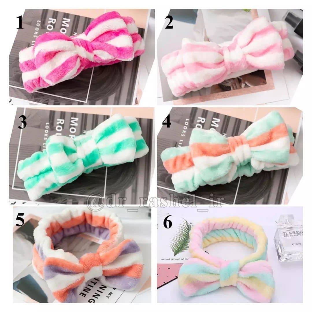 هدبند حوله ای پاپیونی راه راه اورجینال Women Spa Head band Bow Tie Model — تصویر ۳