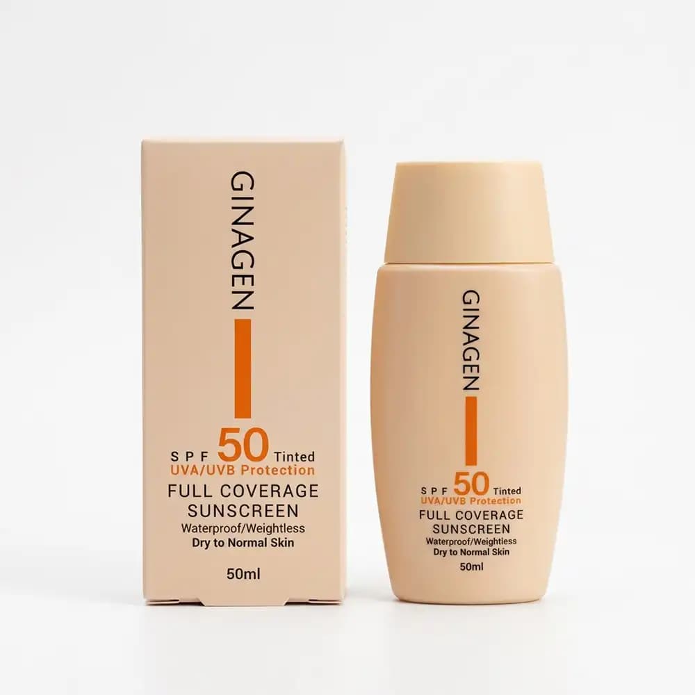 کرم ضدآفتاب SPF50 رنگی ژیناژن (GINAGEN) مخصوص پوست خشک و نرمال (کد ۲) حجم 50 میلی لیتری
