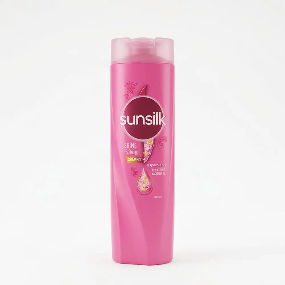 شامپو سانسیلک (sunsilk) صورتی مدل تقویت‌کننده و درخشان‌کننده (Shine & Strength) حجم ۳۵۰ میلی لیتری