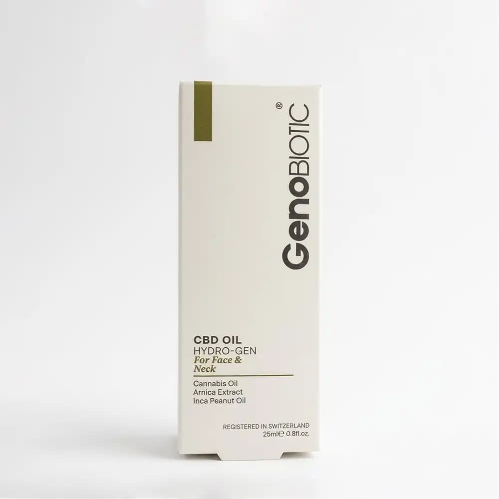 روغن CBD صورت و گردن ژنوبایوتیک (GenoBiotic) مدل Hydro-Gen ضد التهاب و جوان‌کننده حجم 25 میلی لیتری