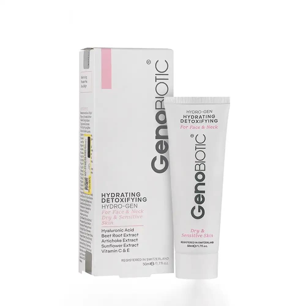 کرم آبرسان و سم‌زدای صورت و گردن ژنوبایوتیک (GenoBiotic) مناسب پوست‌ خشک و حساس حجم 50 میلی لیتری