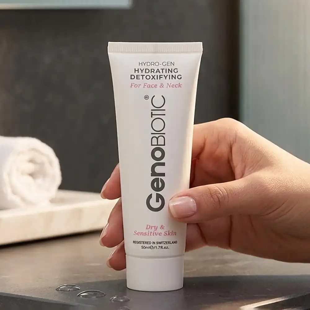 کرم آبرسان و سمزدای صورت و گردن ژنوبایوتیک (GenoBiotic) مناسب پوست خشک و حساس حجم 50 میلی لیتری — تصویر ۲