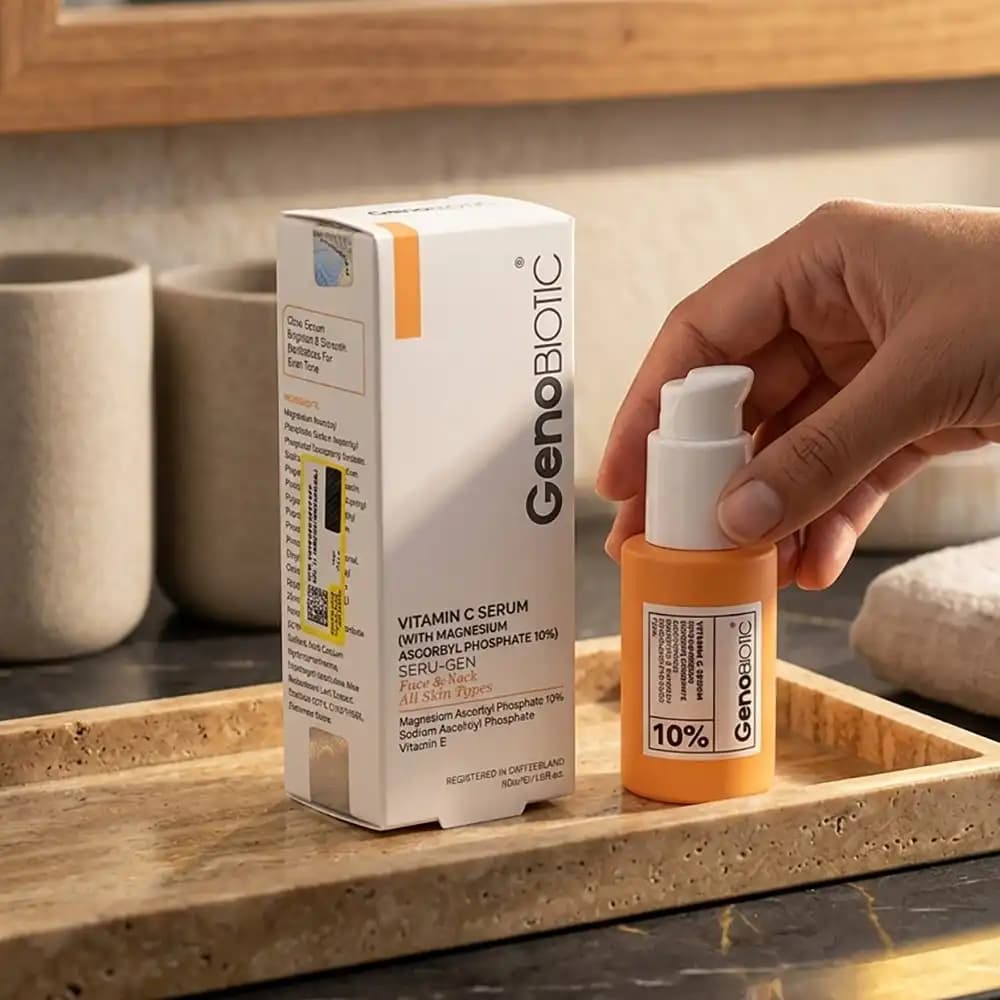 سرم ویتامین سی صورت و گردن ژنوبایوتیک (GenoBiotic) انواع پوست حجم ۳۰ میلی لیتری — تصویر ۳