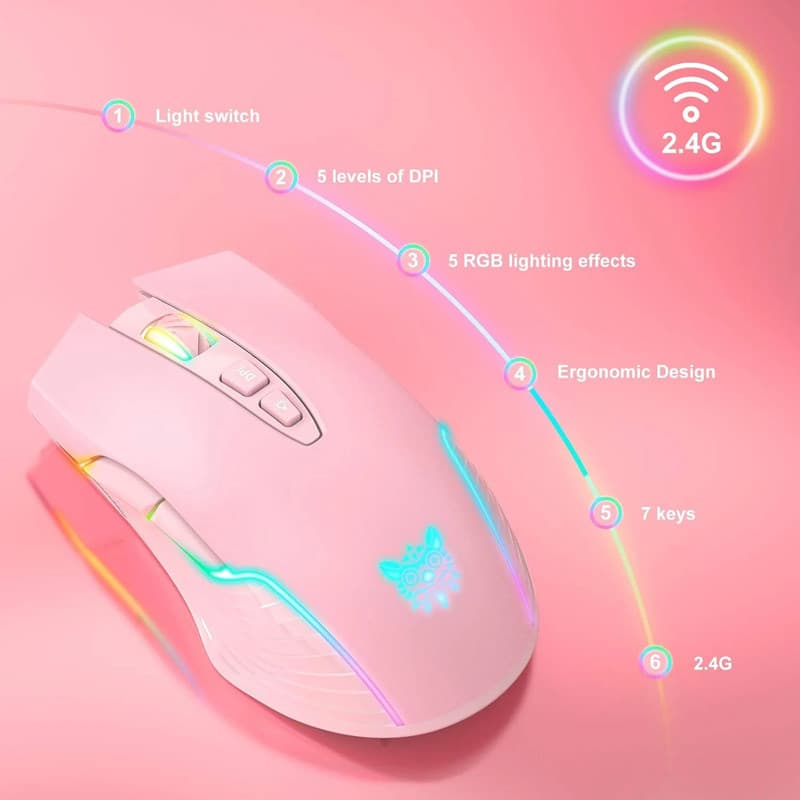 موس بی سیم گیمینگ اونیکوما CW905 صورتی — تصویر ۶