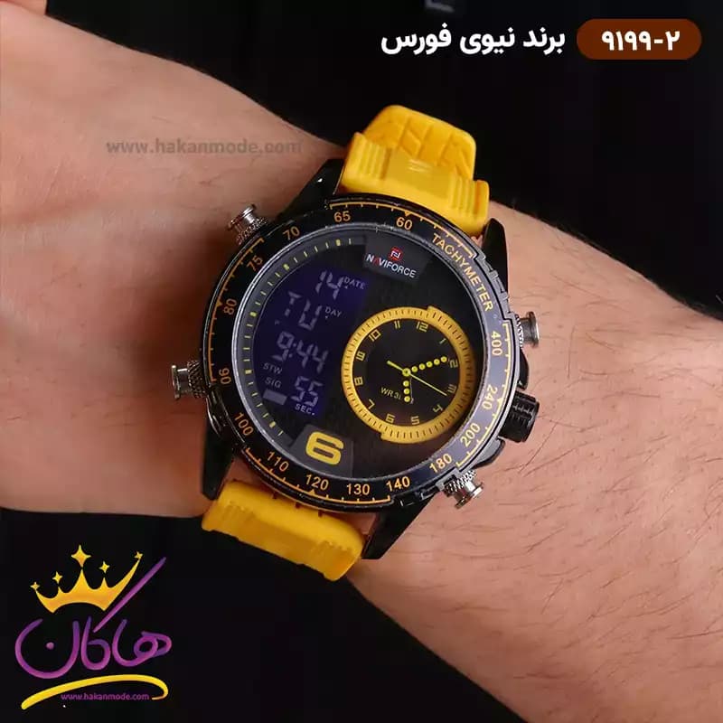ساعت مردانه نیوی فورس دو زمانه زرد بند رابر 9199 — تصویر ۶