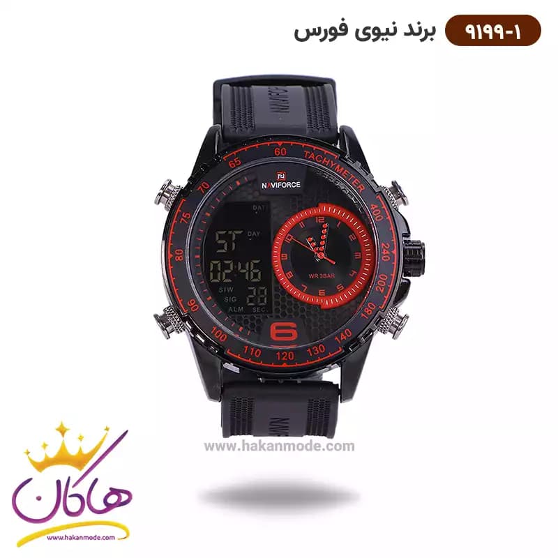 ساعت مردانه نیوی فورس دو زمانه مشکی بند رابر 9199 — تصویر ۲