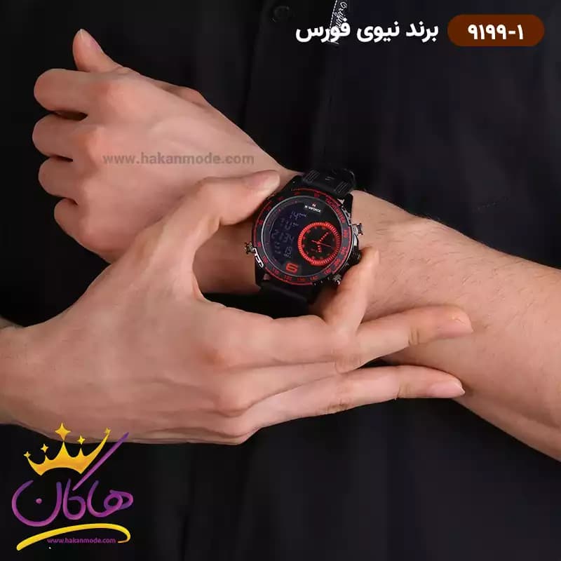 ساعت مردانه نیوی فورس دو زمانه مشکی بند رابر 9199 — تصویر ۴