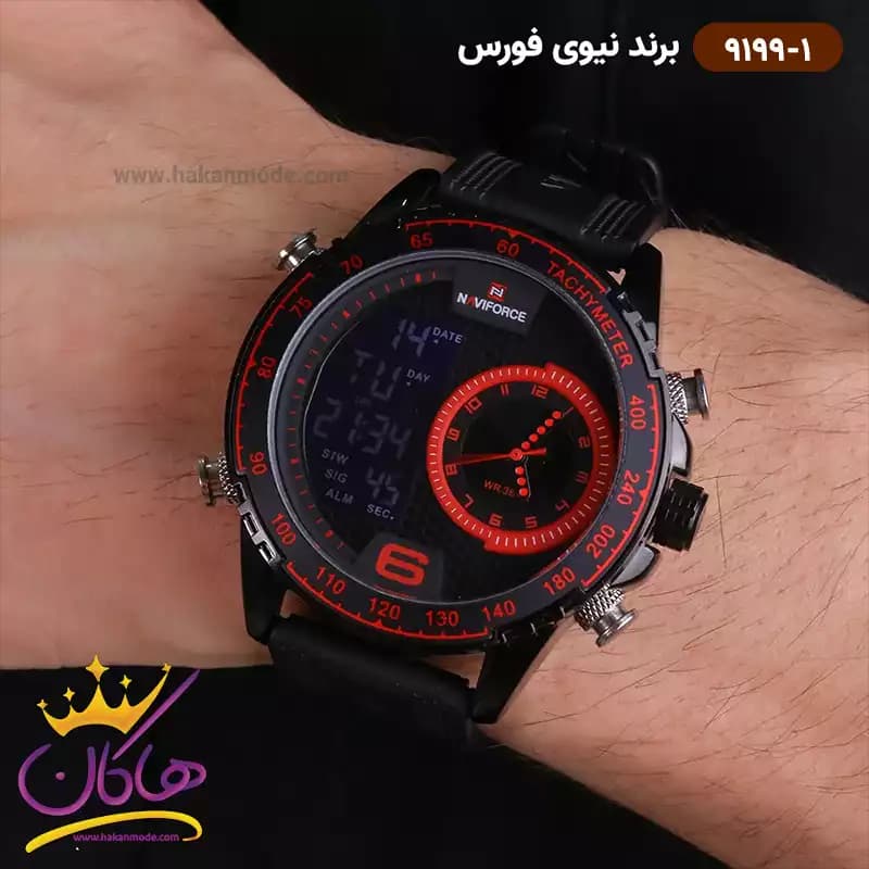 ساعت مردانه نیوی فورس دو زمانه مشکی بند رابر 9199 — تصویر ۳