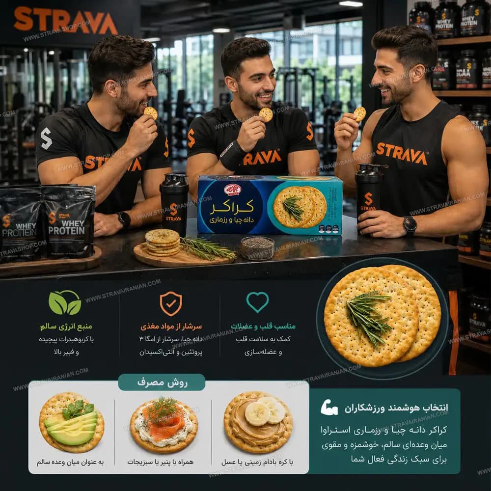 کراکر بیسکوئیتی با طعم دانه چیا و رزماری 170 گرمی جمانه با بهترین قیمت + خرید آنلاین — تصویر ۲