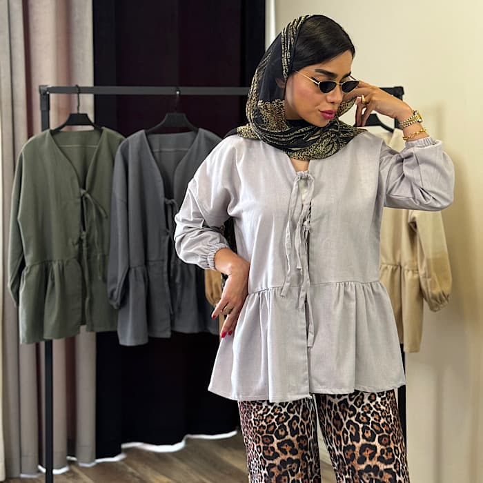 شومیز عروسکی لینن بندی جلو باز — تصویر ۲