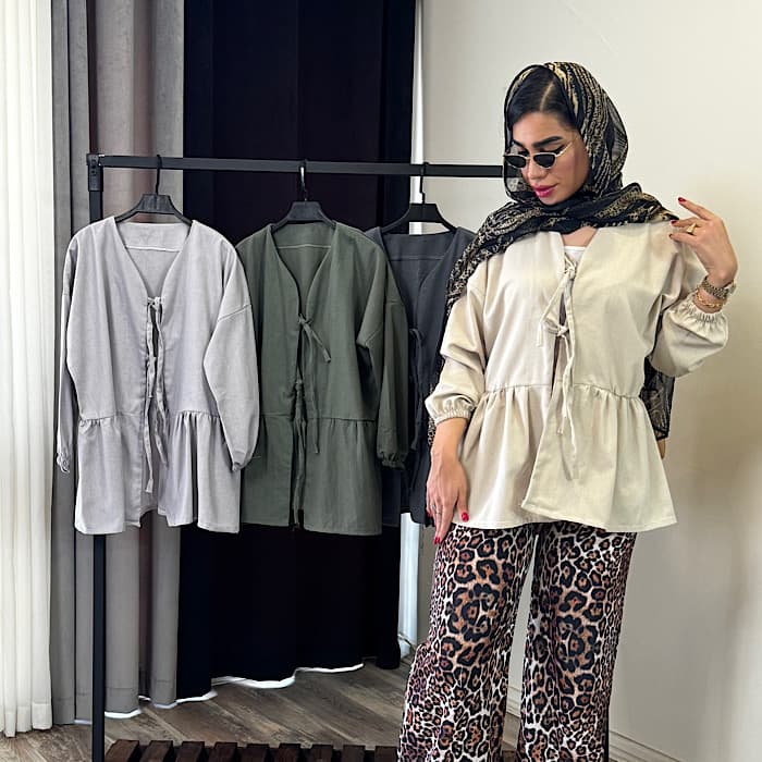 شومیز عروسکی لینن بندی جلو باز — تصویر ۴