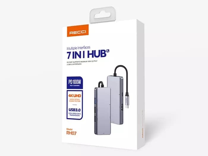 هاب تایپ‌ سی 7 پورت رچی مدل Recci 7-in-1 Type-C Hub 100W PD RH07 — تصویر ۲