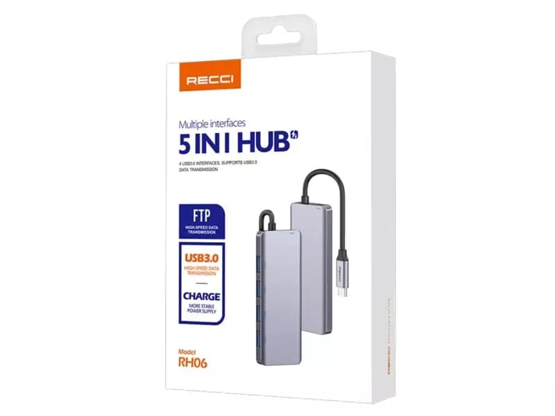 هاب 5 در 1 تایپ سی رسی مدل Recci 5-in-1 Hub RH06 — تصویر ۸