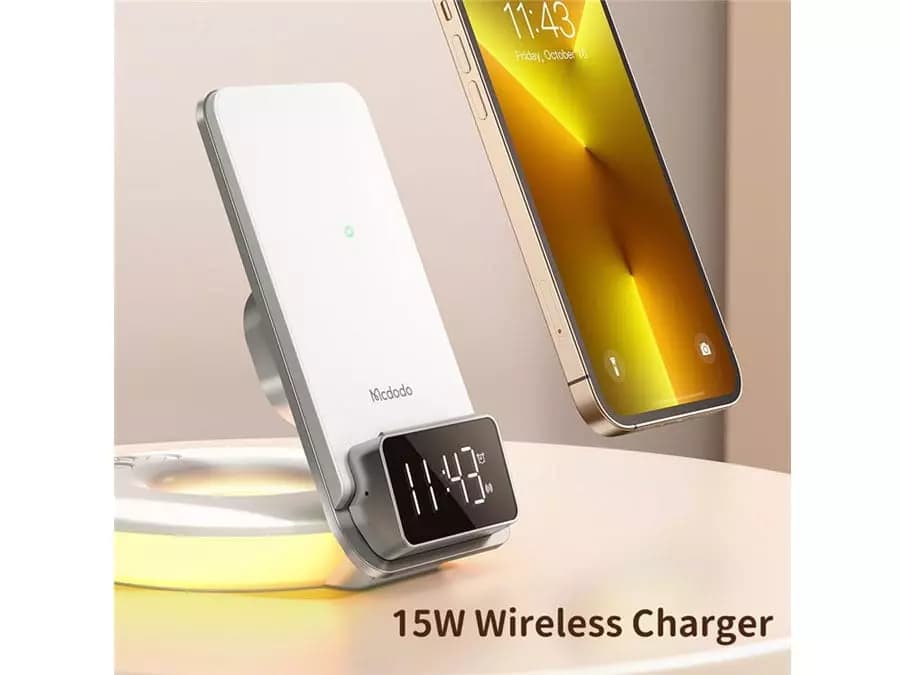 شارژر بیسیم و چراغخواب رومیزی مکدودو MCDODO Alarm & Night Lamp CH-1610 با توان 15W — تصویر ۶