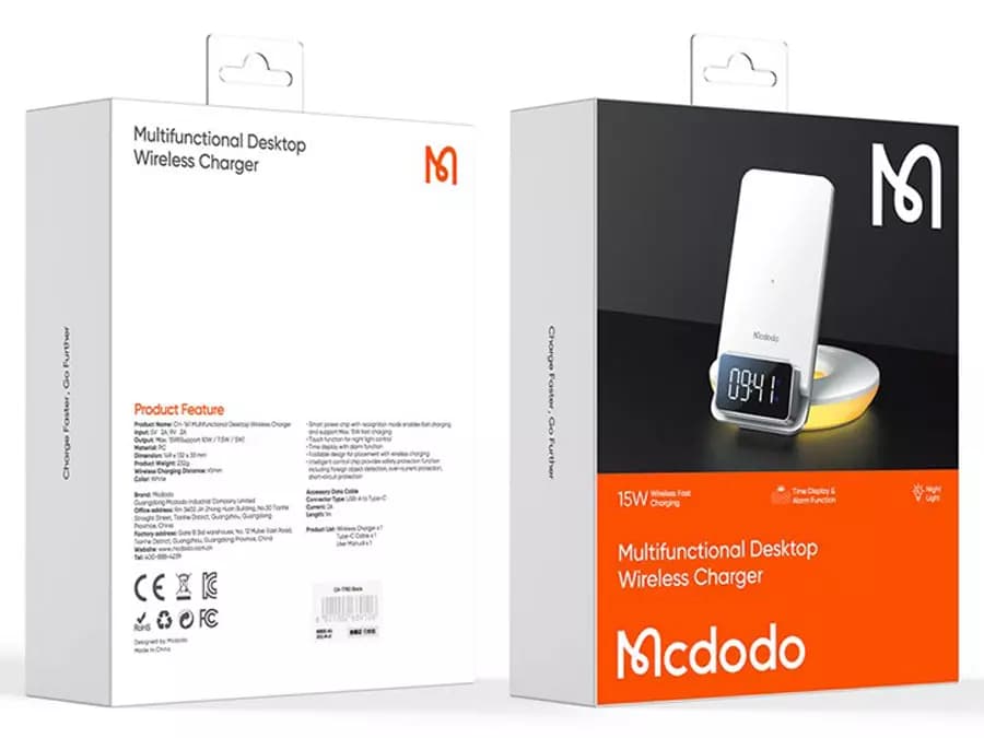 شارژر بیسیم و چراغخواب رومیزی مکدودو MCDODO Alarm & Night Lamp CH-1610 با توان 15W — تصویر ۷