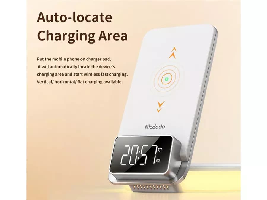شارژر بیسیم و چراغخواب رومیزی مکدودو MCDODO Alarm & Night Lamp CH-1610 با توان 15W — تصویر ۸