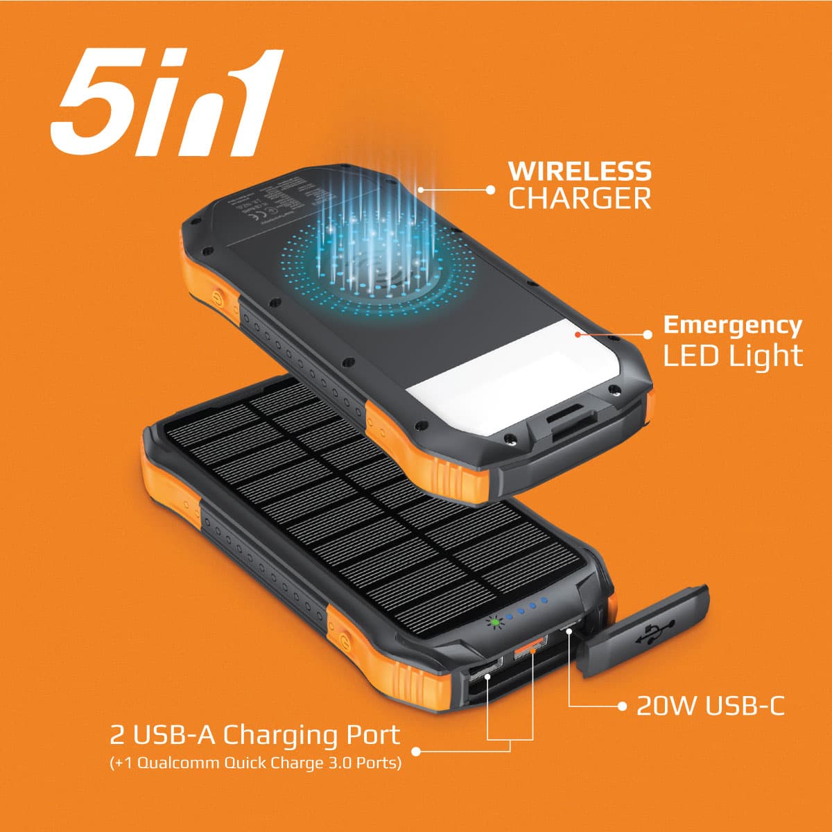 پاور بانک خورشیدی پرومیت مدل Promate Rugged EcoLight Multi-Port Solar Power Bank SolarTank-10PDQi با ظرفیت 10000mAh — تصویر ۸