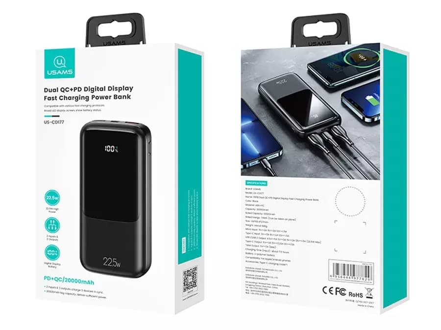 پاوربانک فست شارژ یوسمز Usams QC+PD Fast Charging PowerBank US-CD177 با ظرفیت 20000mAh — تصویر ۱۱