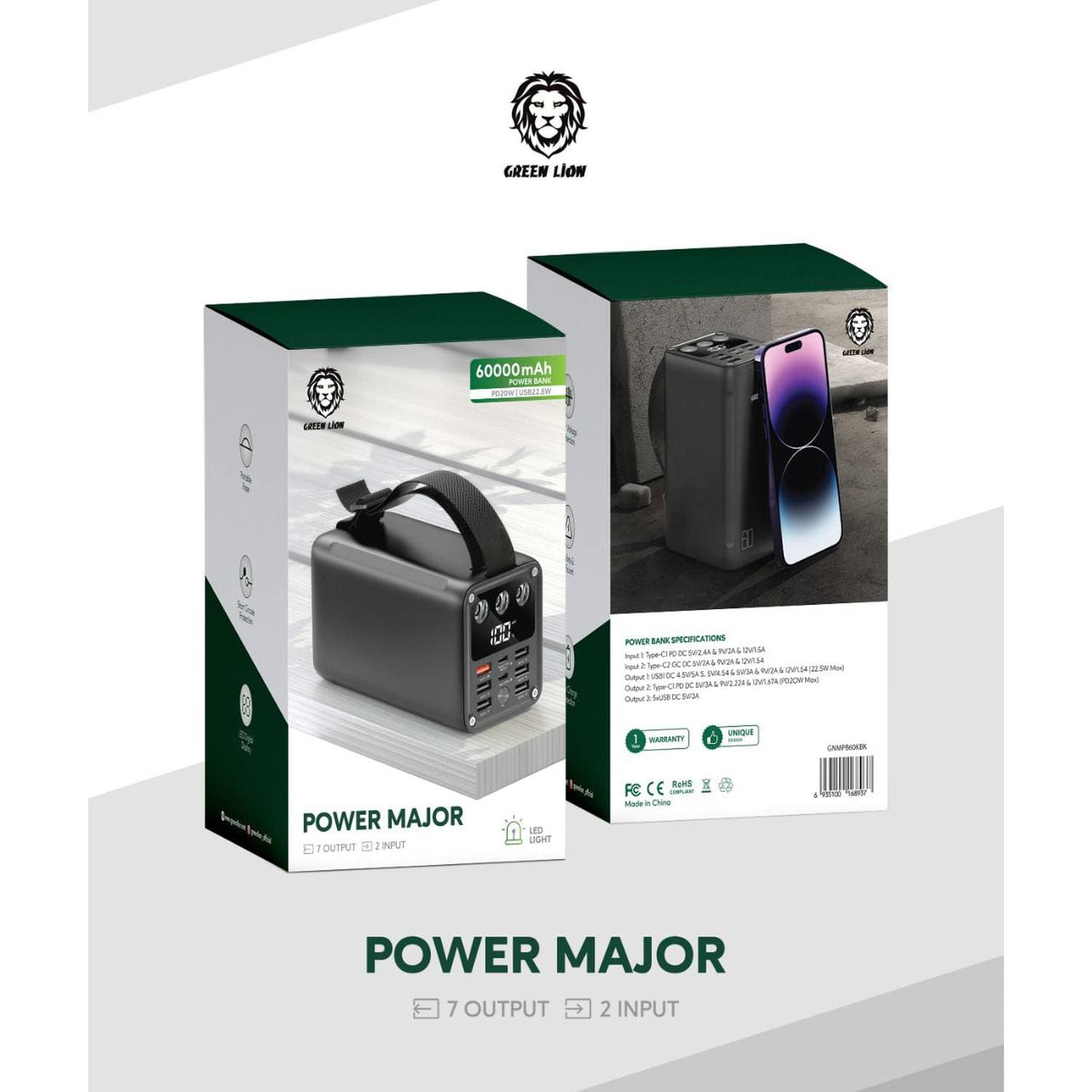 پاوربانک گرین لاین مدل Green Lion Major Power Bank GNMPB60KBK با ظرفیت 60000mAh — تصویر ۷
