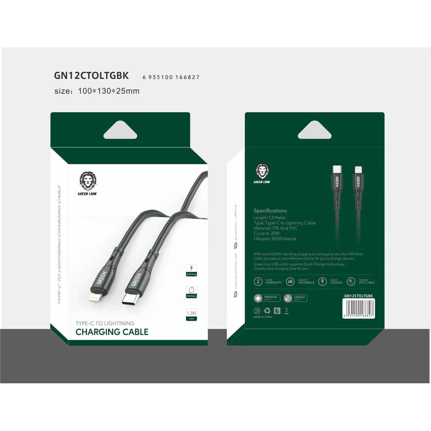 کابل تایپ سی به لایتنینگ گرین لاین مدل Green Lion GN12CTOLTG با توان 20W — تصویر ۷