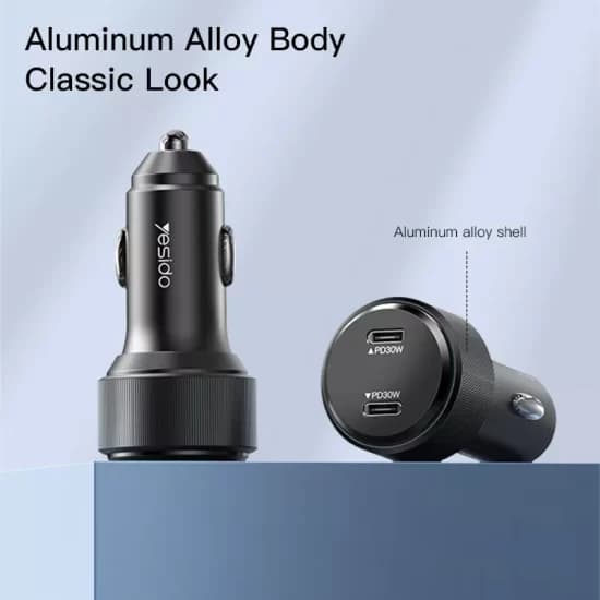 شارژر فندکی فست شارژ 2 پورت یسیدو YESIDO Y48 با حداکثر توان 60W — تصویر ۳