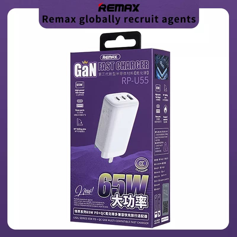 شارژر فست شارژ ریمکس مدل Remax Gan Wall Fast Charger Rp-U55 با توان 65W — تصویر ۴