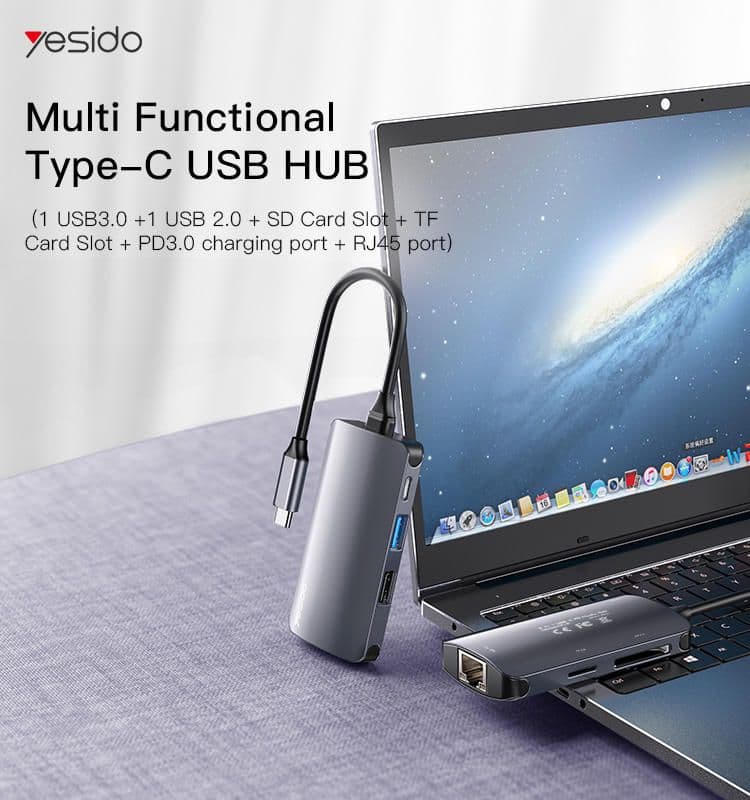 هاب 6در1 تایپ یسیدو مدل Yesido 6 in 1 USB C to Multiport Adapter/HUB HB15 — تصویر ۷