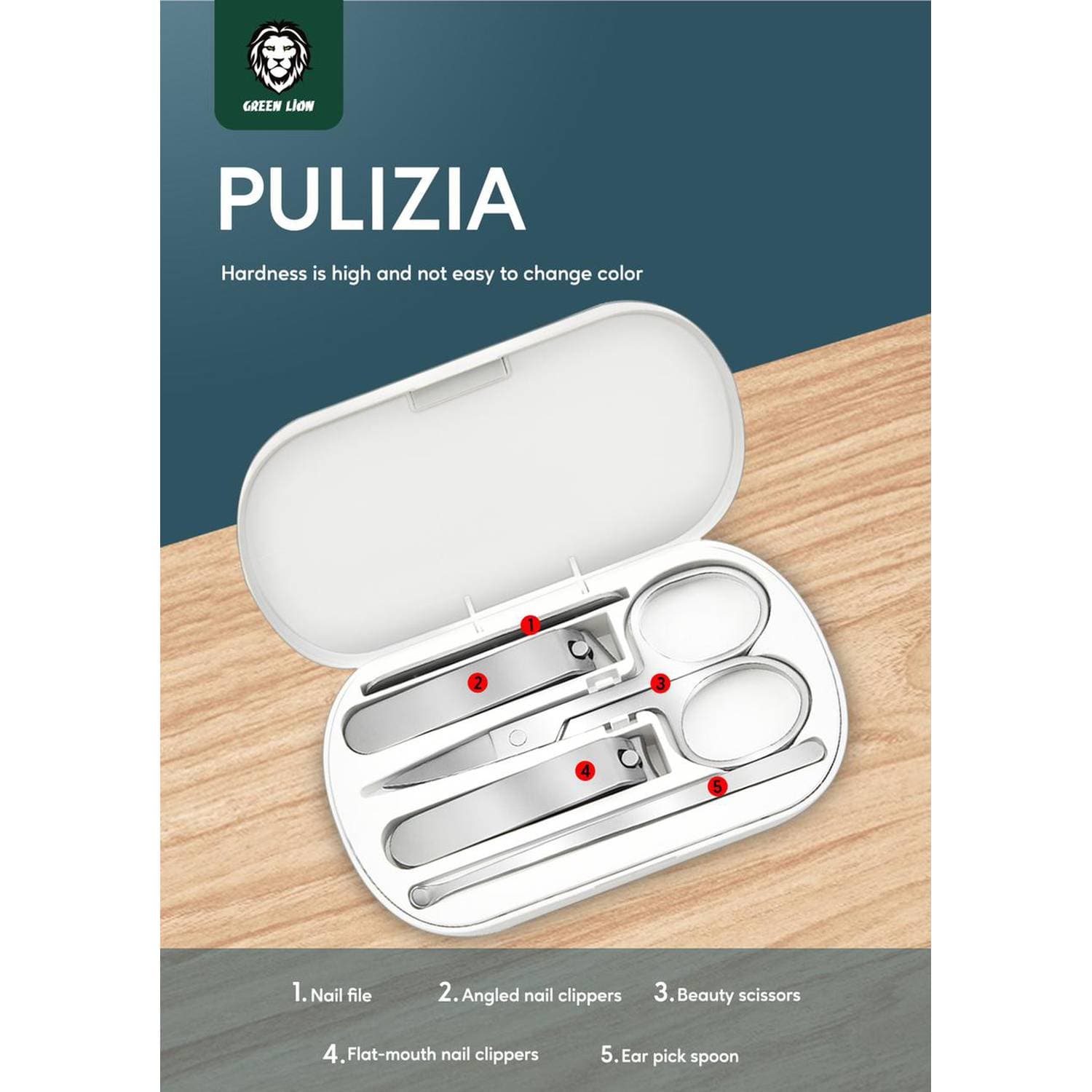 ست مانیکور و پدیکور گرین لاین مدل Green Lion Pulizia 5 in 1 Portable Manicure Kit GNPMKIT5IN1 — تصویر ۱۰