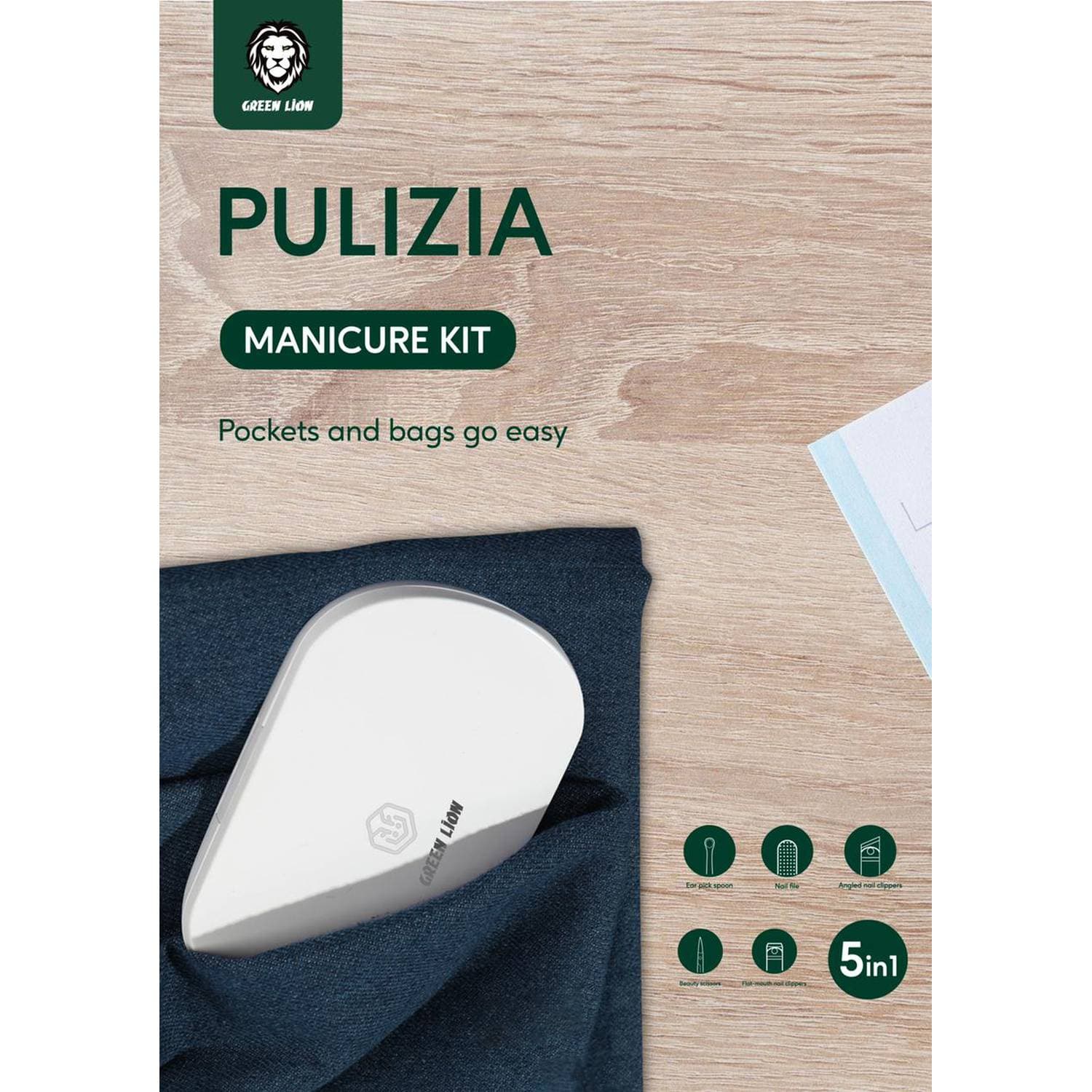 ست مانیکور و پدیکور گرین لاین مدل Green Lion Pulizia 5 in 1 Portable Manicure Kit GNPMKIT5IN1 — تصویر ۲