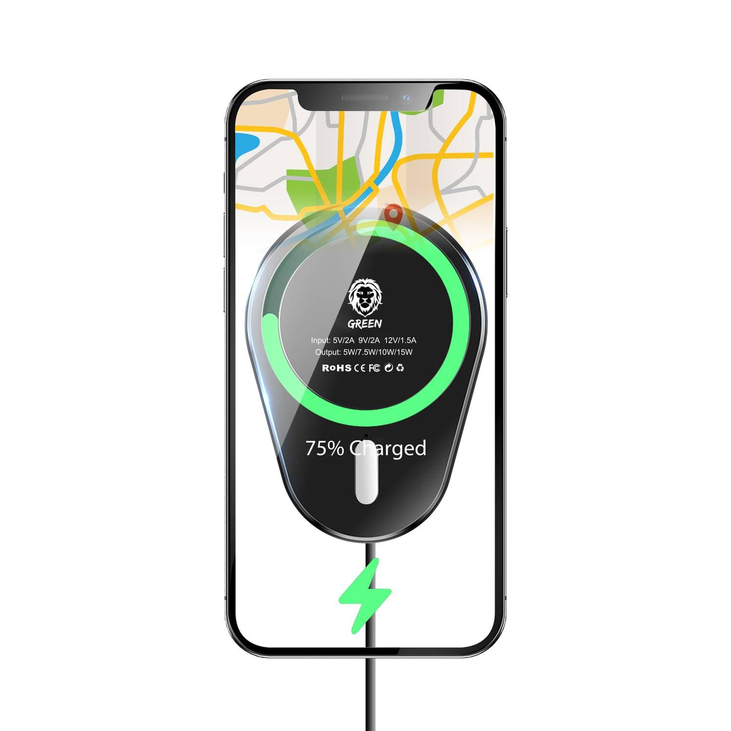 استند و شارژر مگنتی گرین لاین مدل Green Lion Wireless Magnetic Car Charger GNWCM15W با توان 15W — تصویر ۱۲