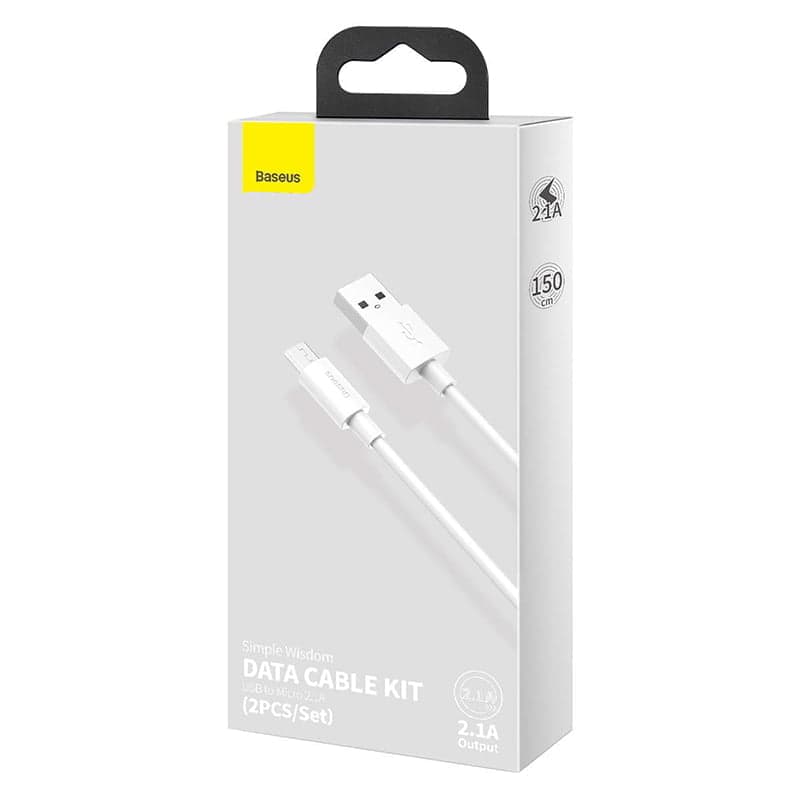 کابل تبدیل USB به MICROUSB باسئوس مدل 2PCS kit 2.1A طول 1.5 متر بسته 2 عددی — تصویر ۱۲