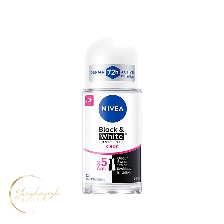 مام نیوا رولی بلک اند وایت زنانه 50 میل NIVEA Black & White Invisible Clear Women Roll On 50ml