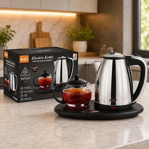 چای ساز راف مدل R7899 ظرفیت ۲ لیتر با قوری ۱ لیتر استیل ضد زنگ
