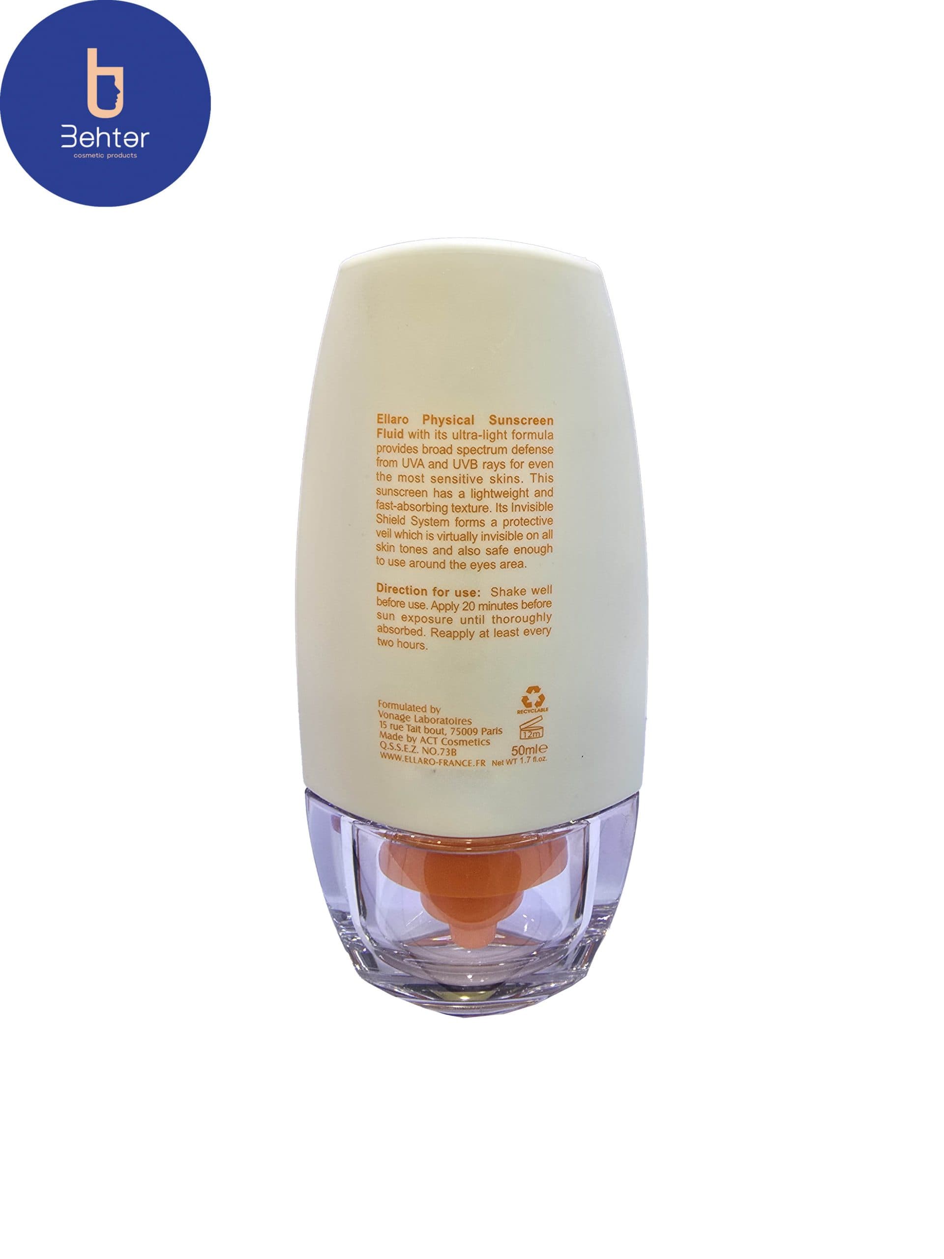 ضد آفتاب فلویید فیزیکال SPF 30 الارو 50میل Ellaro Physical Fluid Sunscreen SPF 30 50ml — تصویر ۲