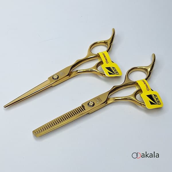 ست قیچی آرایشگری 5.5 اینچ پلاس صیام فینی طلایی پیچ مشکی — تصویر ۱۰