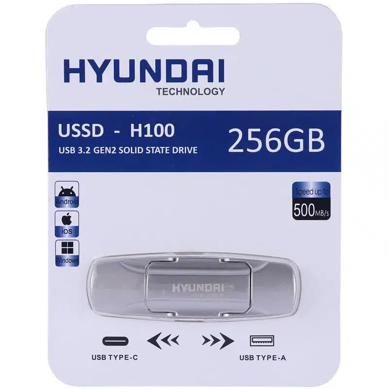 هارد SSD اکسترنال 256GB دوسر (Type-C & Type-A) هیوندای (HYUNDAI) مدل USSD-H100 500MB/S USB 3.2 گارانتی IPM — تصویر ۳