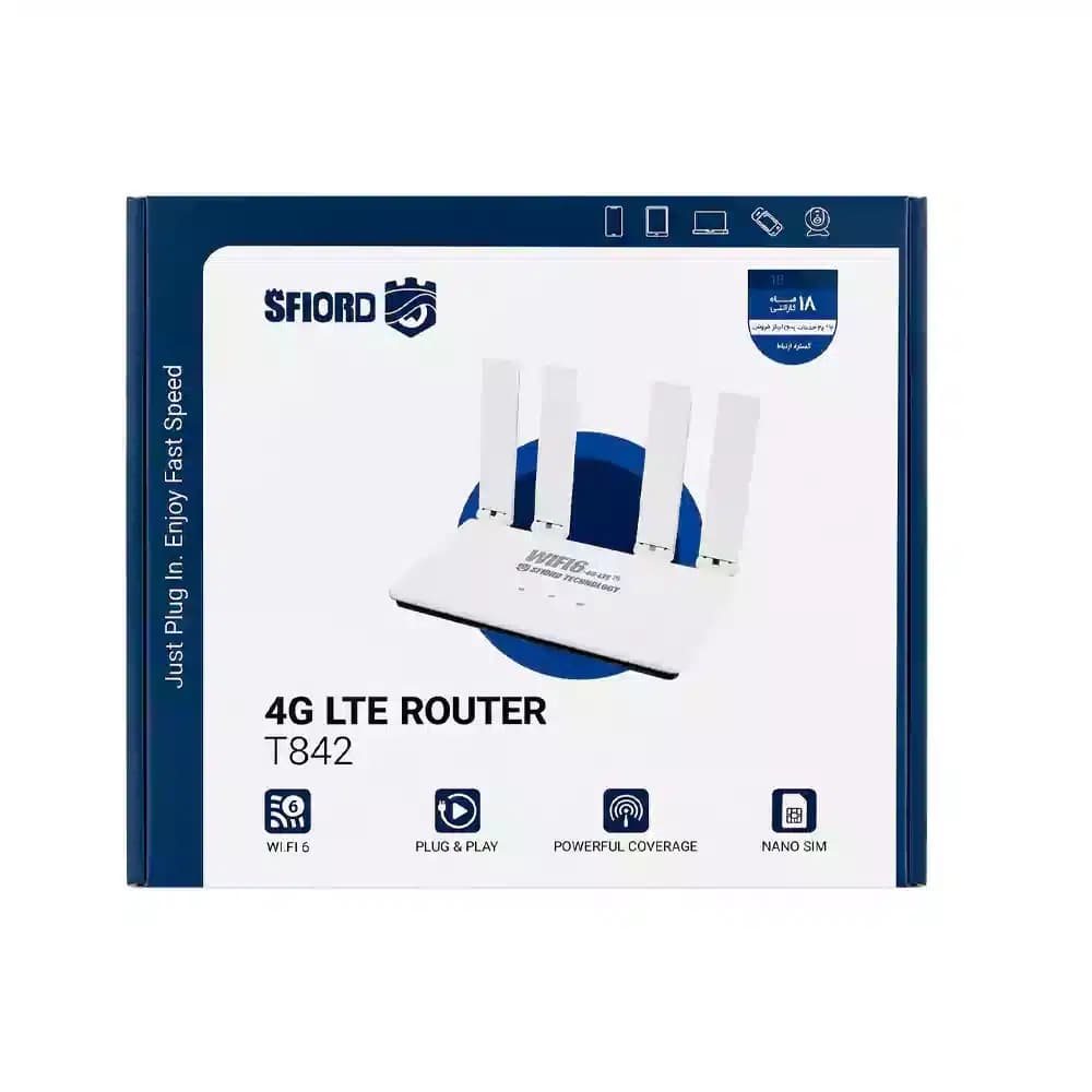 مودم سیم کارتی 4 آنتن 4G LTE اسفیورد Wifi6 مدل T842 کیانام ارتباط ا Sfiord GSM Modem / Router 4G LTE-CPE T842 — تصویر ۳